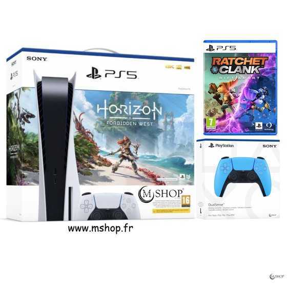 Pack PS5 Horizon Forbiden West + Manette Dualsens Bleu + RATCHET CLANK PS5